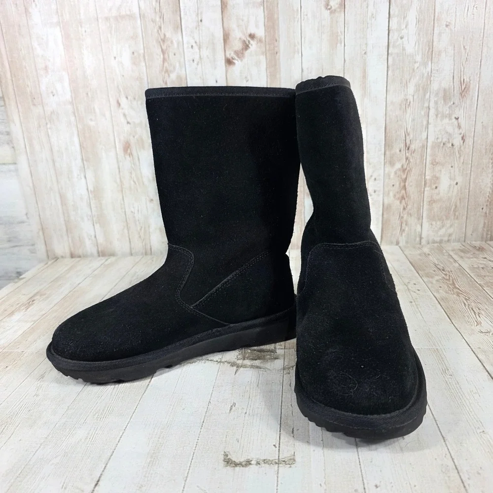 UGG Black Suede Back Zip Mid Calf Winter Boots 1103029K Womens‎ 5.5 Kids 4
